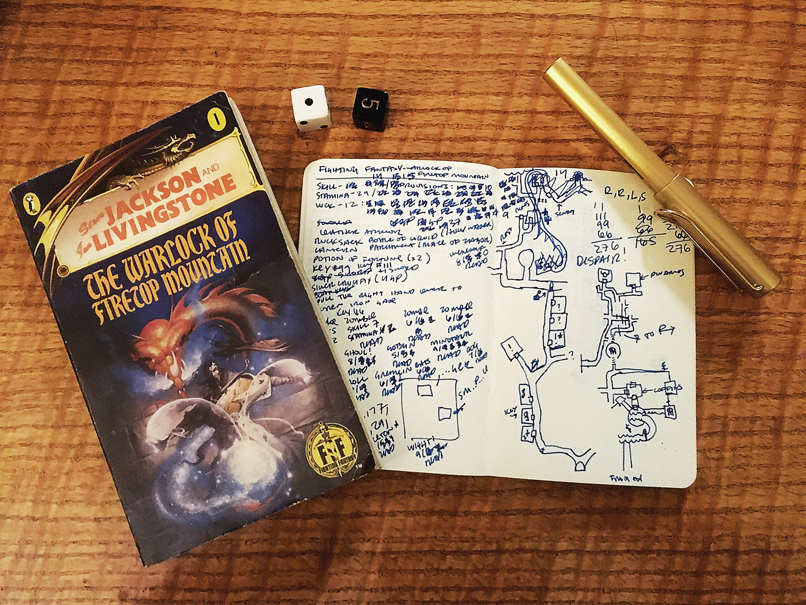 This is basically all you need to play one of these. Pen, paper, a pair of d6s.