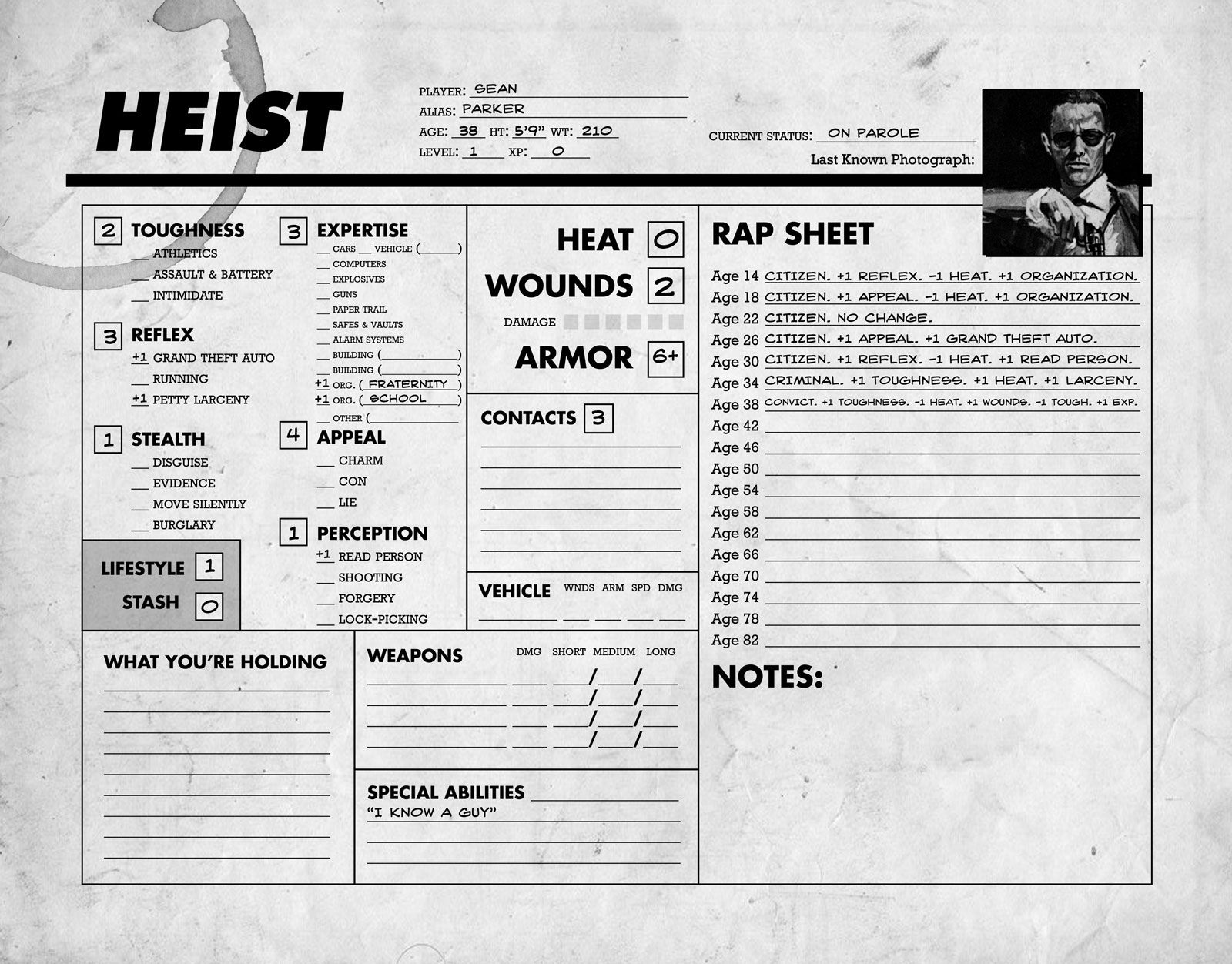 Heist Character Creation Example - Parker