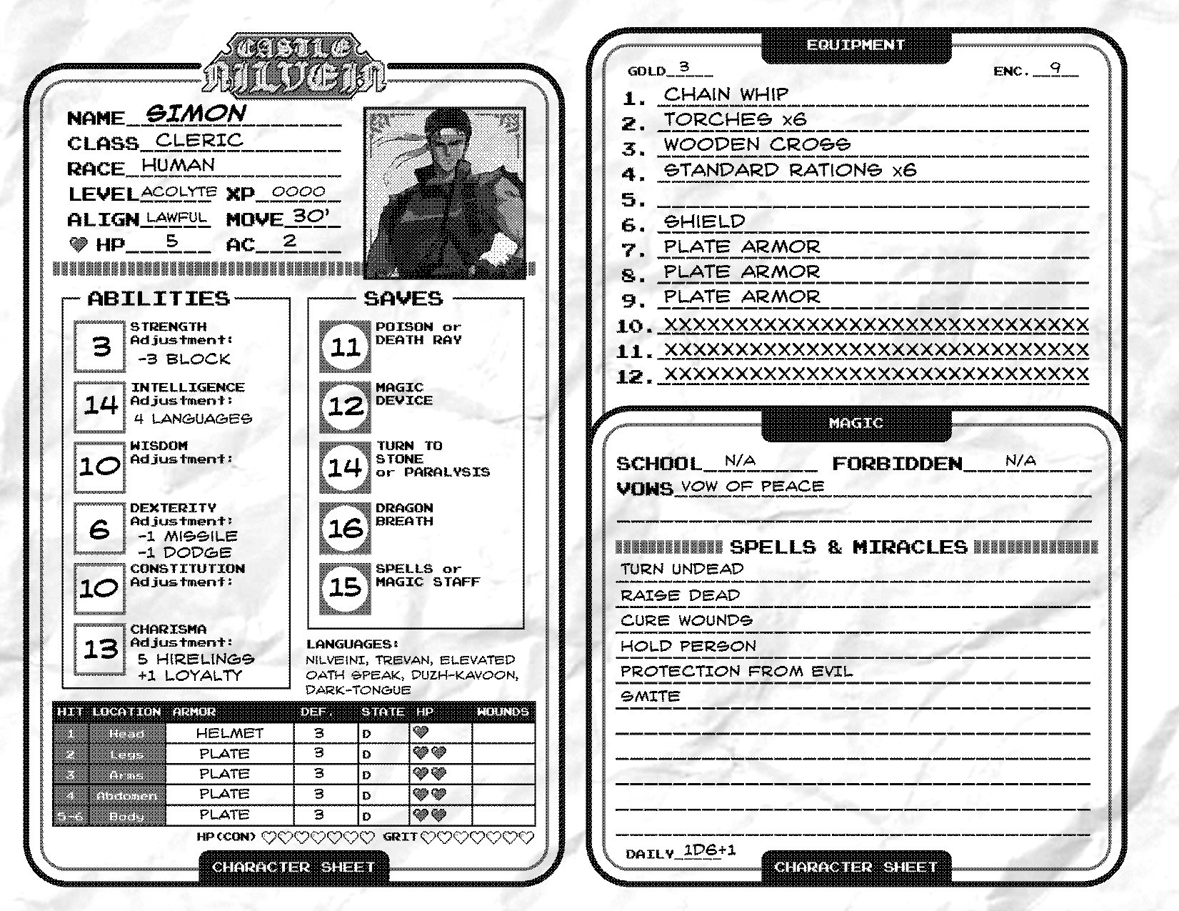 Here’s my first try at a character with the new sheet, just to make sure everything fits together the way its supposed to.