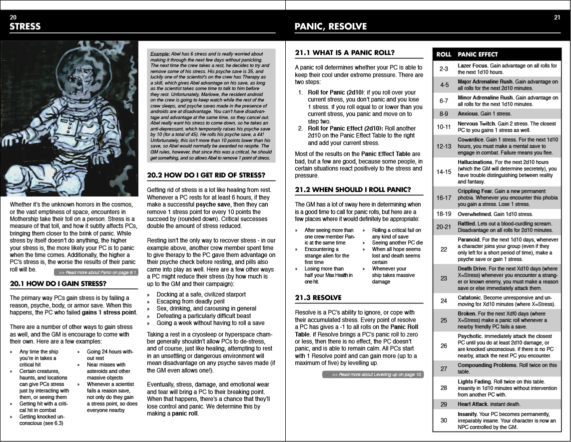 The spread for rules concerning panic and stress